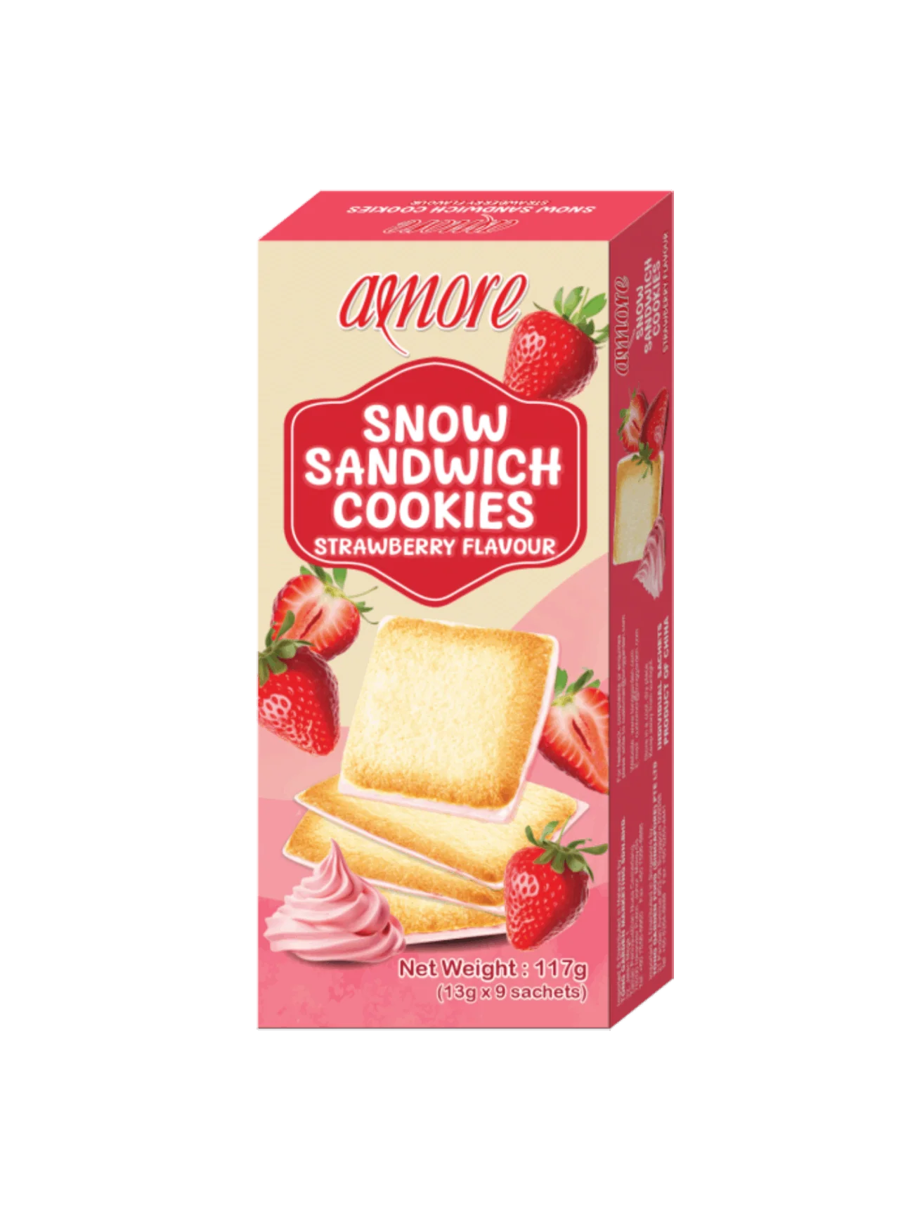 AMORE SNOW SANDWICH COOKIES STRAWBERRY 117G
