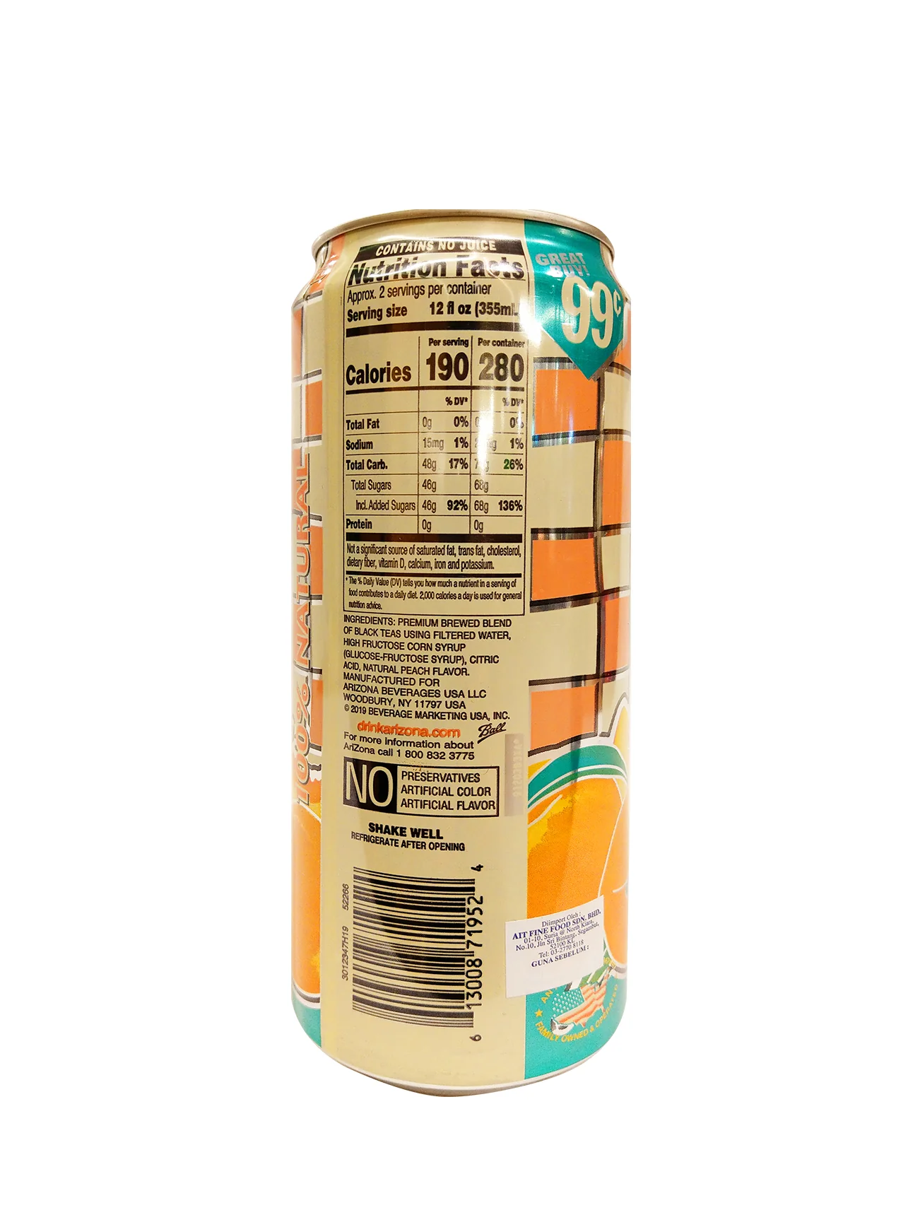 ARIZONA PEACH TEA 22FL OZ - Image 3
