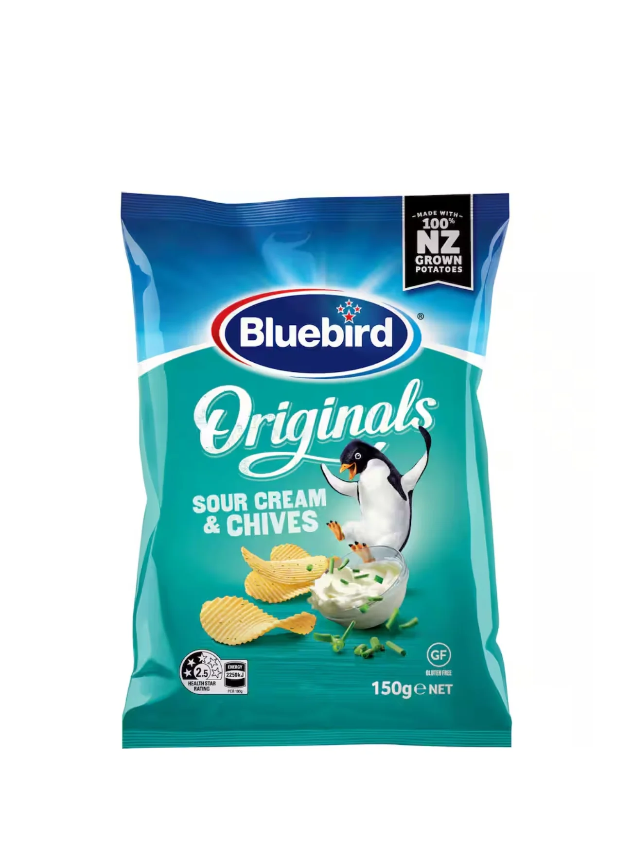 BLUEBIRD ORIGINALS CHIPS SOUR CREAM/CHIVES 150G
