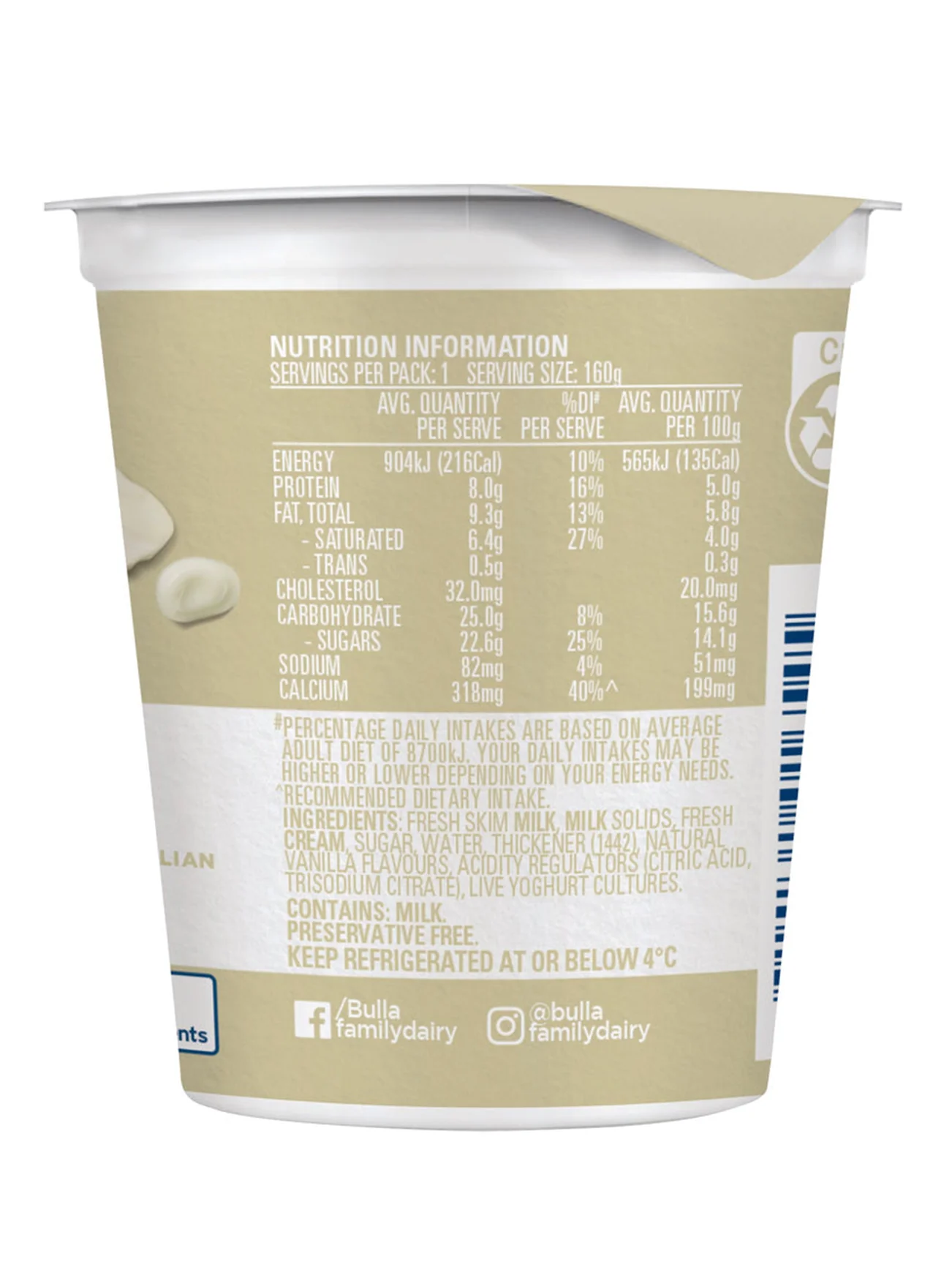 BULLA AUS STYLE YOGHURT VANILLA 160G - Image 2