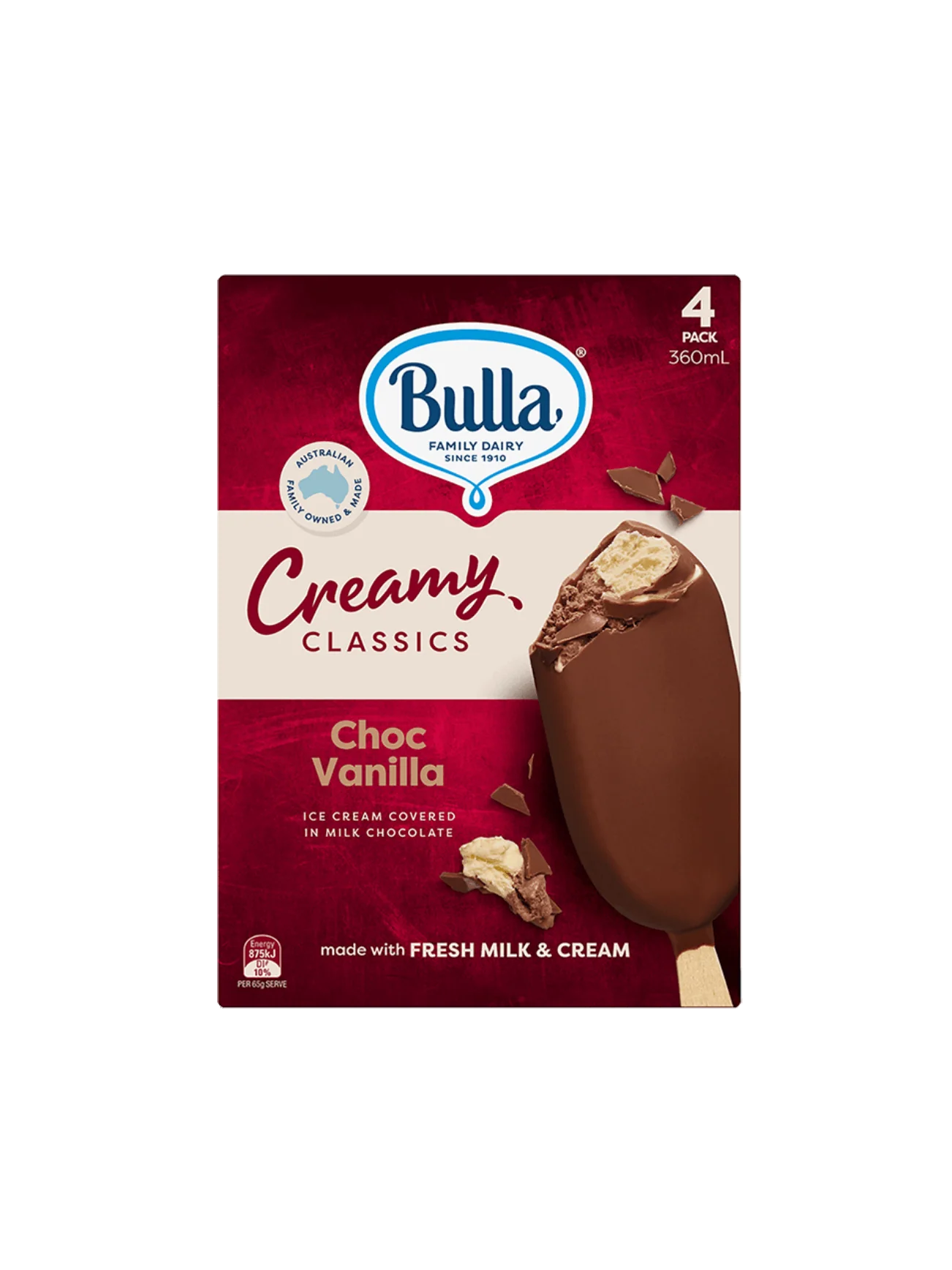 BULLA CREAMY CLASSIC CHOC & VANILLA 4X90ML