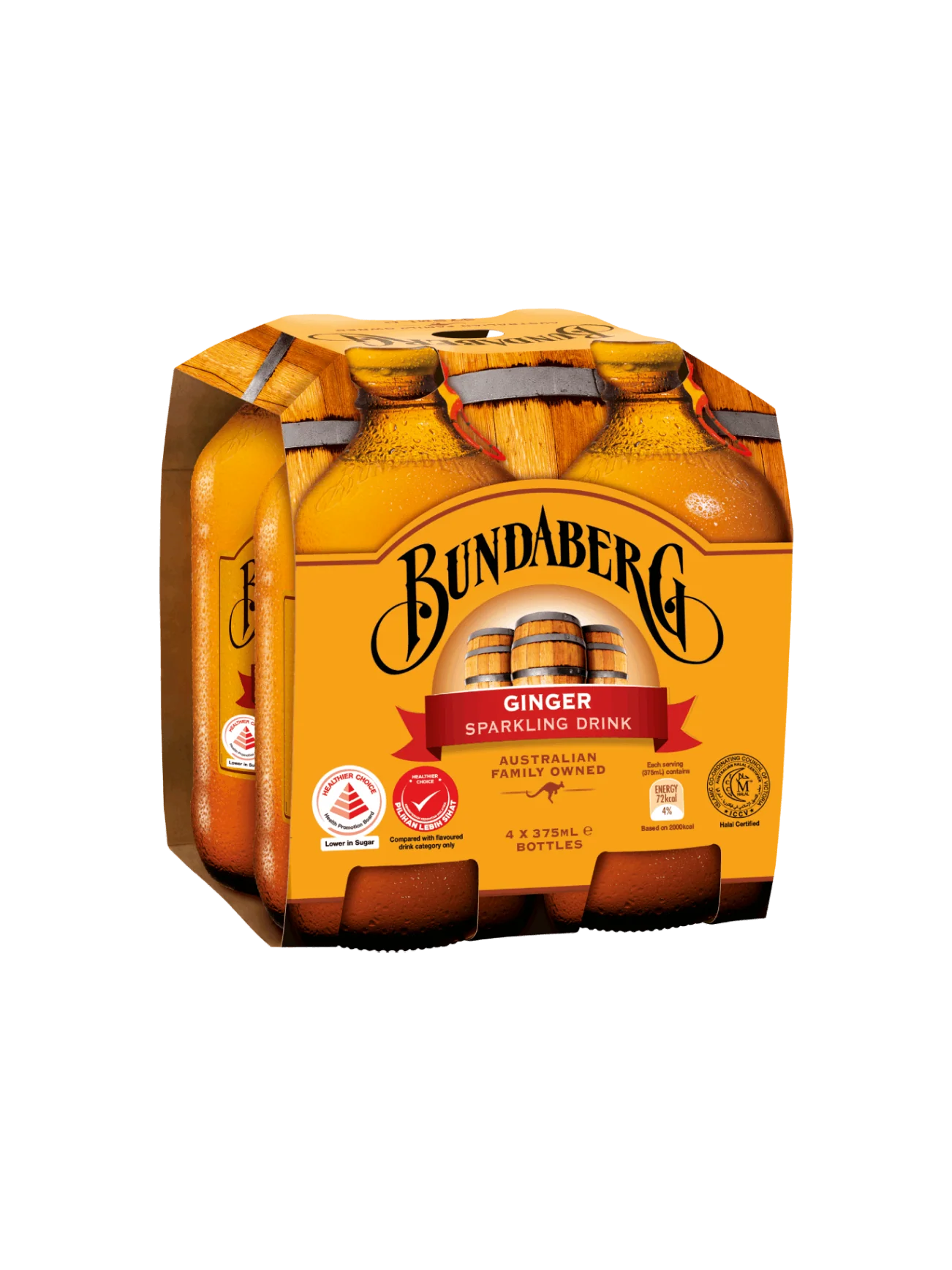 BUNDABERG GINGER SPARKLING BOTTLE 4X375ML