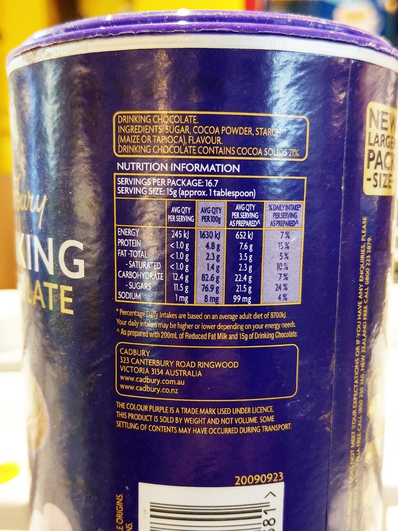 CADBURY DRINKING CHOCOLATE 250G - Image 5