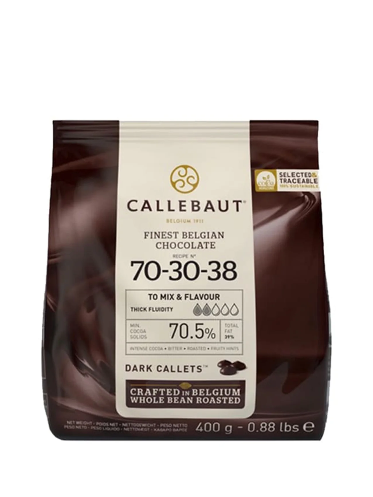 CALLEBAUT 70-30-38 DARK EXTRA BITTER CHOC 400G