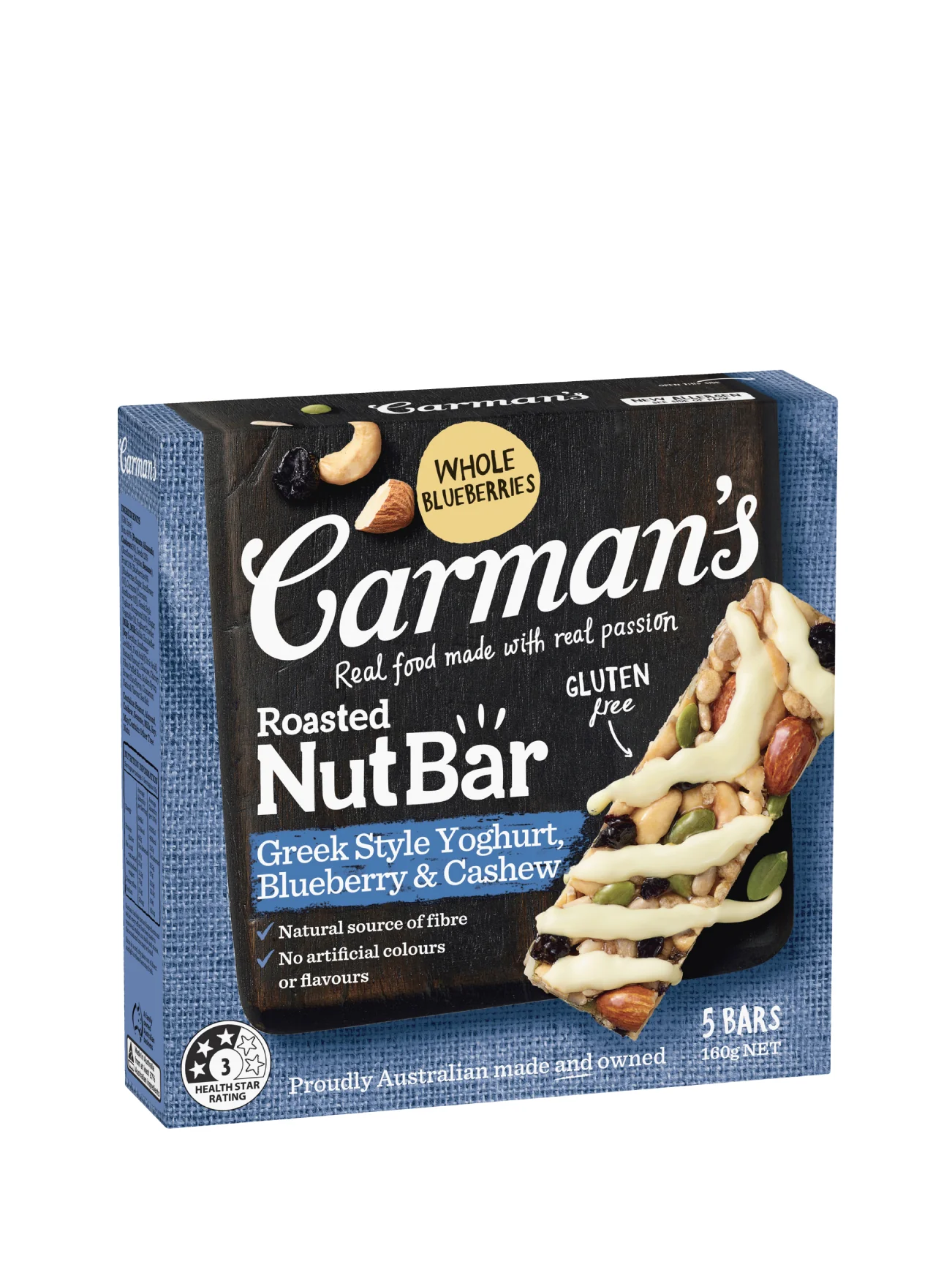 CARMANS GREEK STYLE YOG&BLUEBERRY NUT BARS 160G