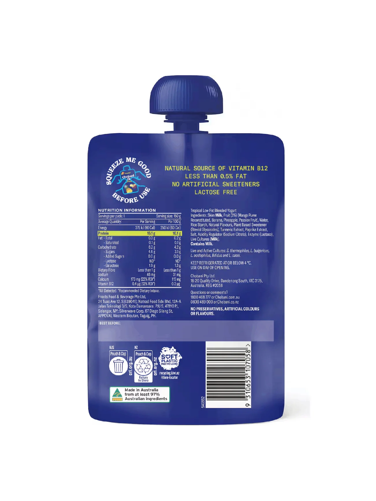 CHOBANI FIT TROPICAL POUCH 150G - Image 3
