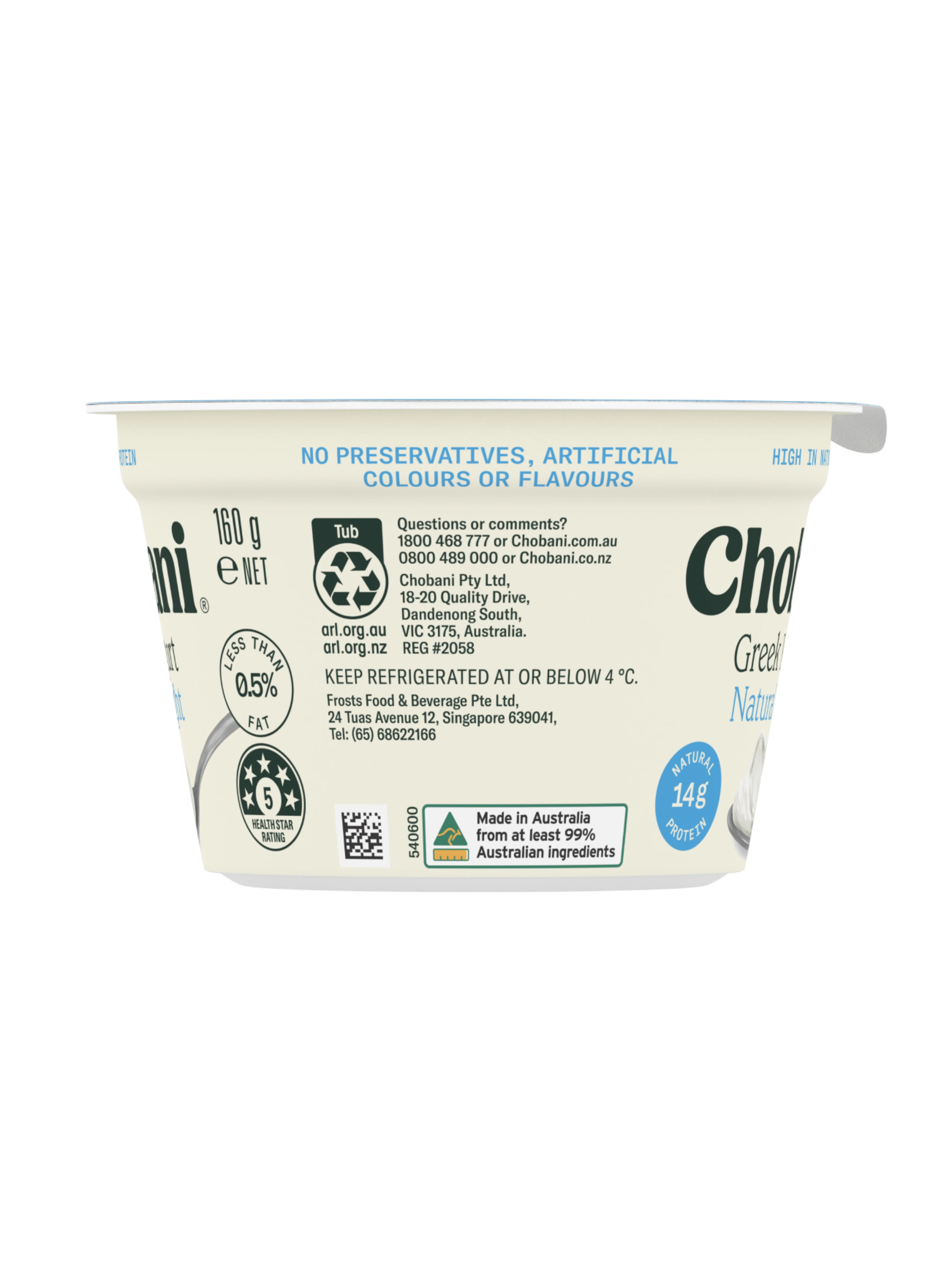 CHOBANI GREEK YOGHURT 0% FAT NATURAL LIGHT 160G - Image 2