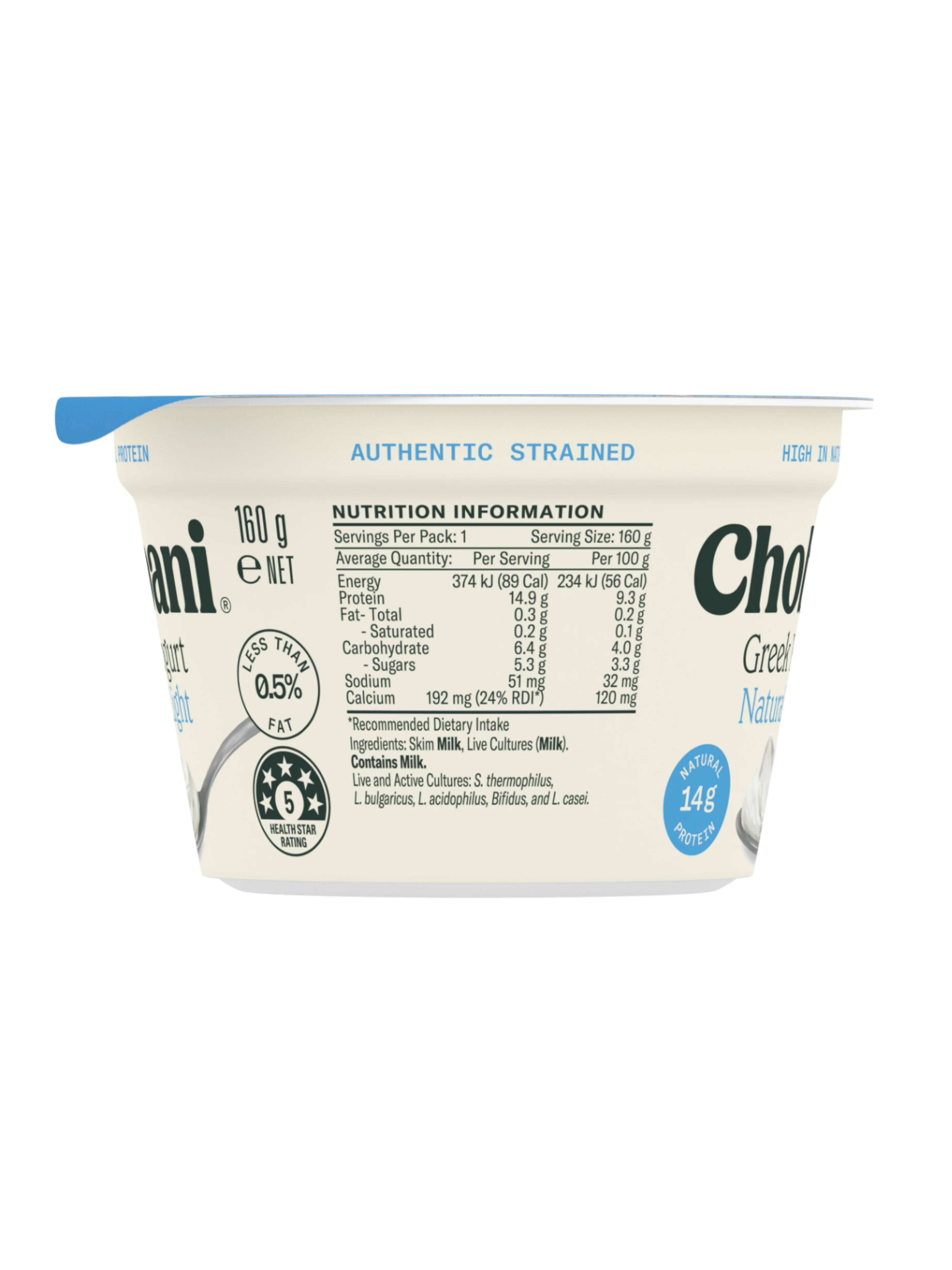 CHOBANI GREEK YOGHURT 0% FAT NATURAL LIGHT 160G - Image 3