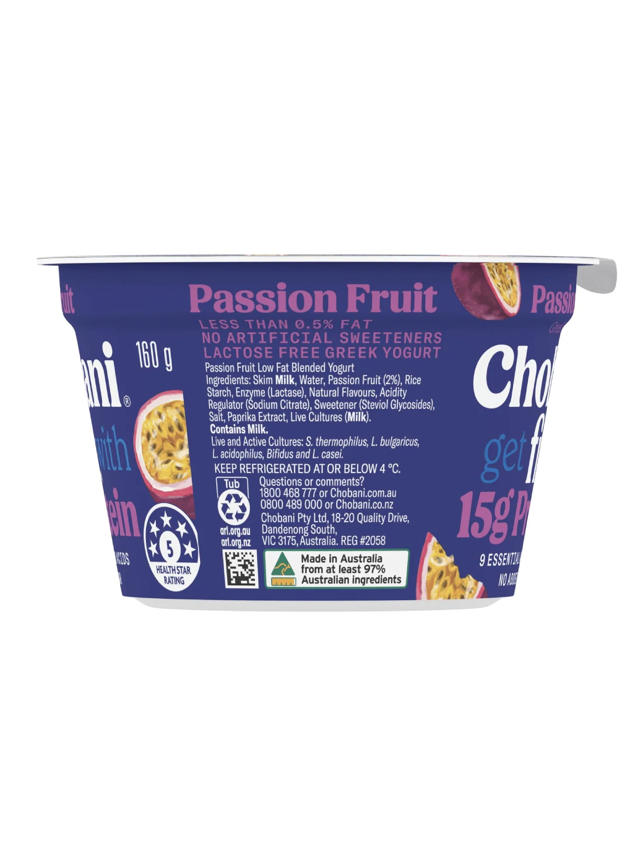 CHOBANI GREEK YOGHURT FIT PASSIONFRUIT 160G - Image 3