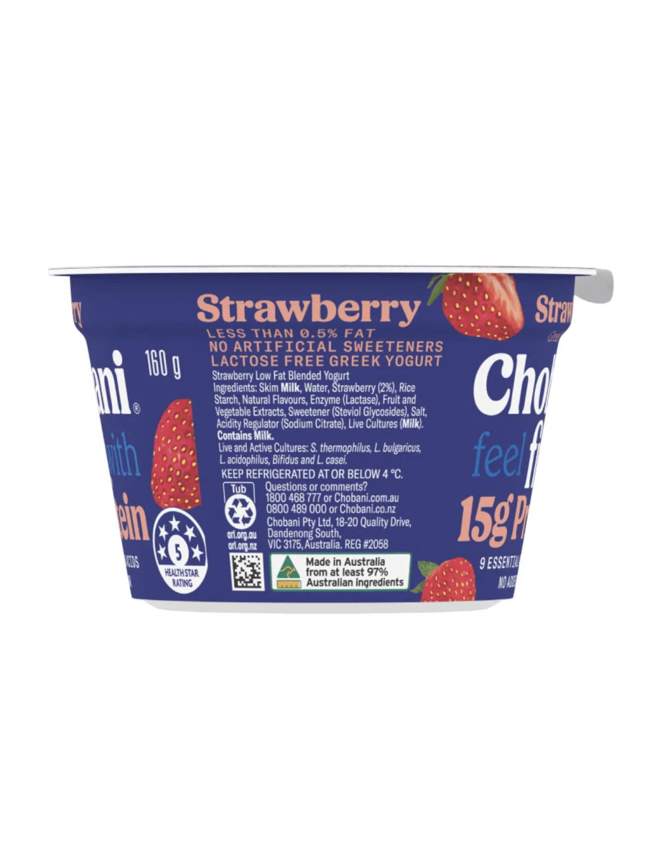 CHOBANI GREEK YOGHURT FIT STRAWBERRY 160G - Image 2