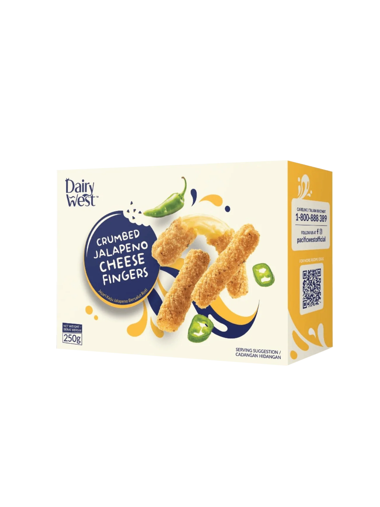 DAIRY WEST CRUMBED JALAPENO CHEESE FINGER 250G
