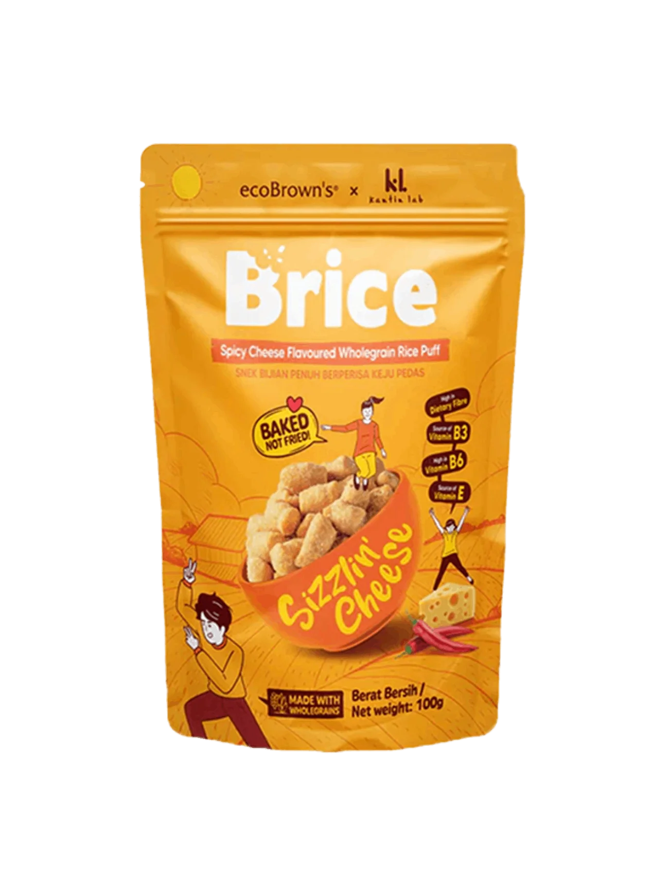 ECOBROWN'S BRICE RICE PUFF SPICY CHEESE 100G