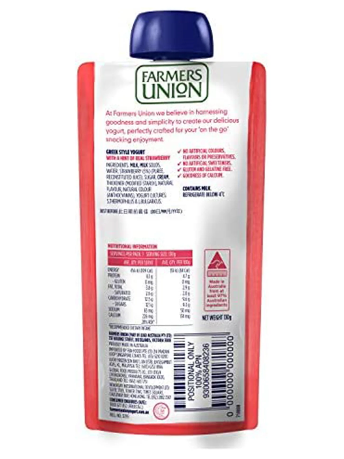 FARMERS UNION GREEK POUCH STRAWBERRY 130G - Image 3