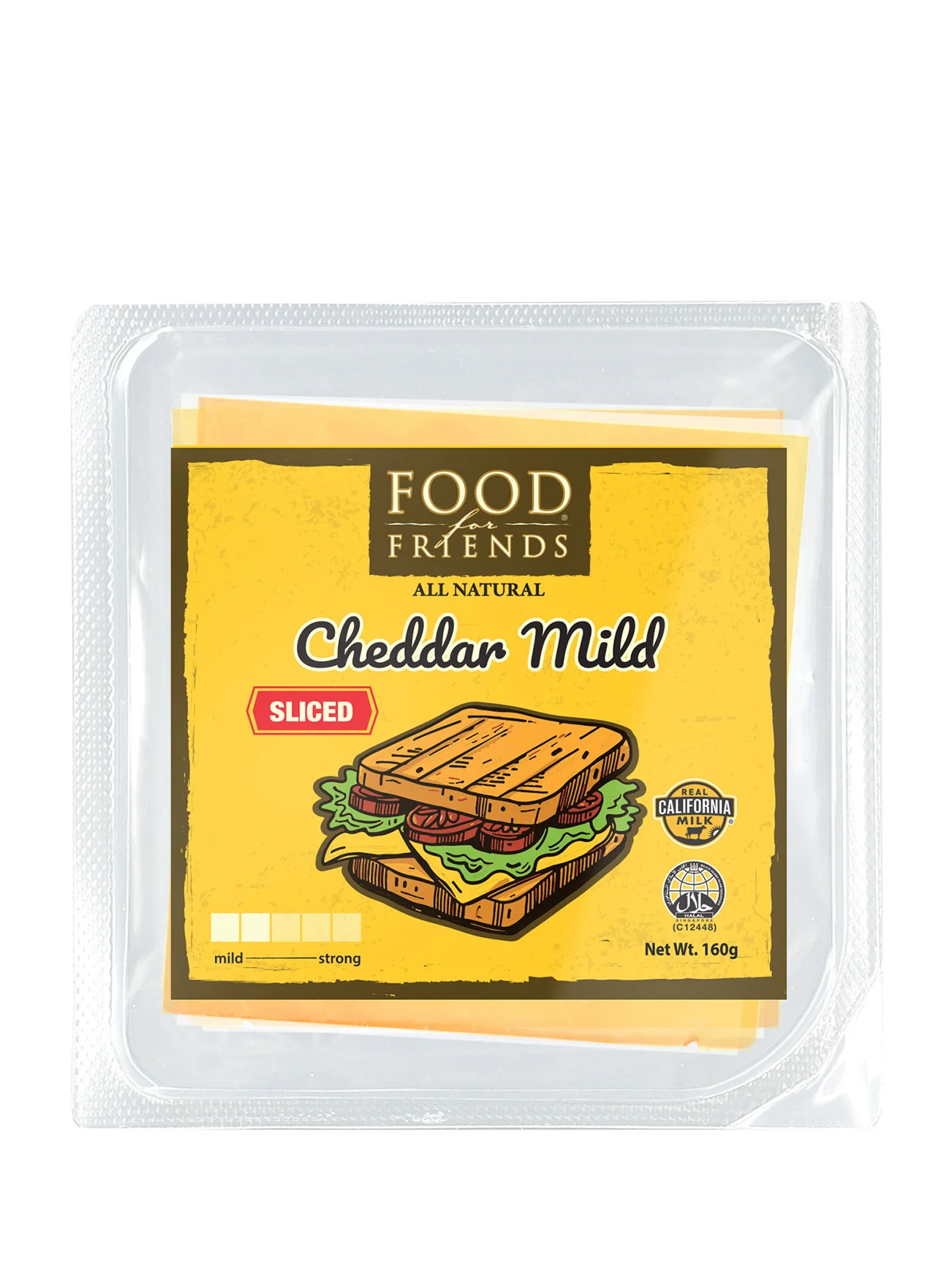 FOOD FOR FRIENDS CHEDDAR MILD SINGLE 160G
