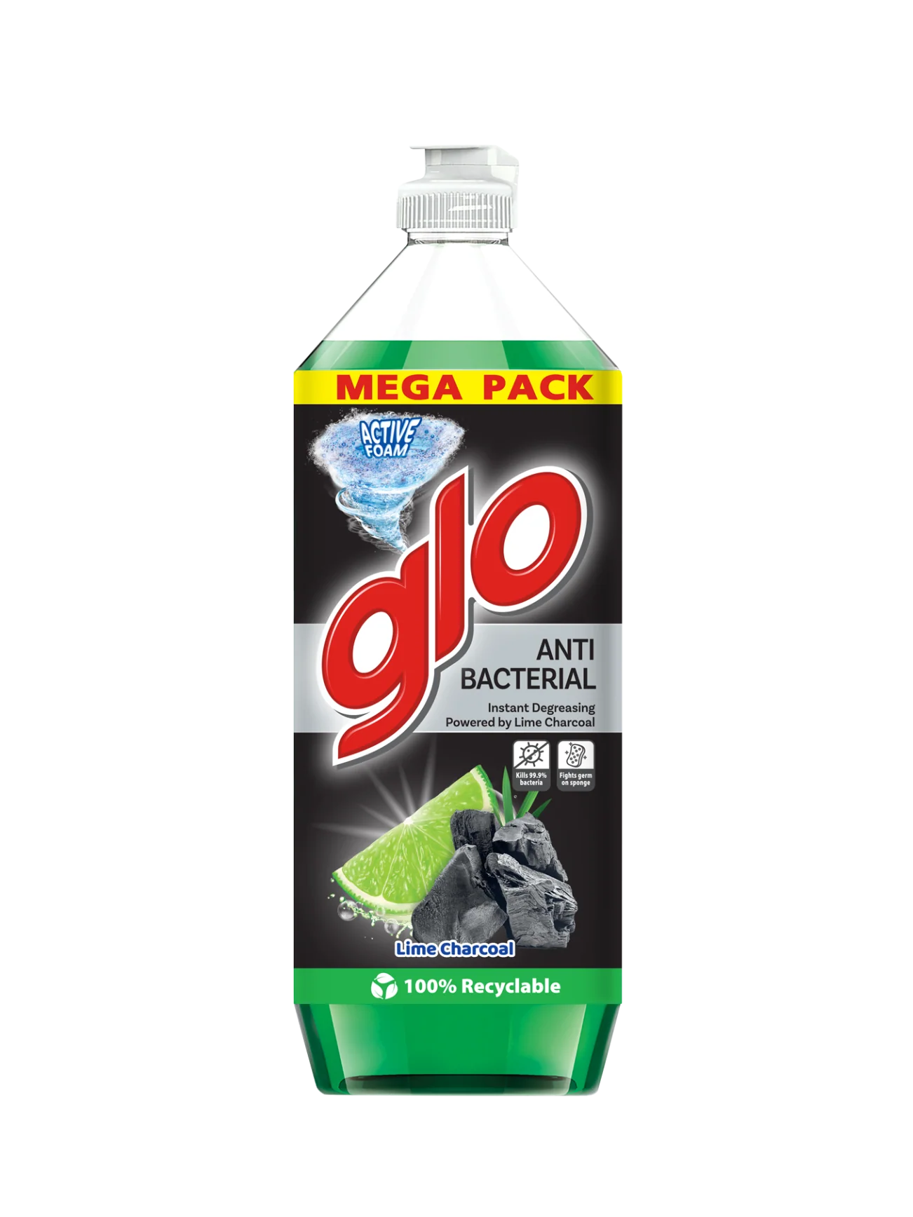 GLO DISHWASHING LIQUID LIME CHARCOAL 1.2L