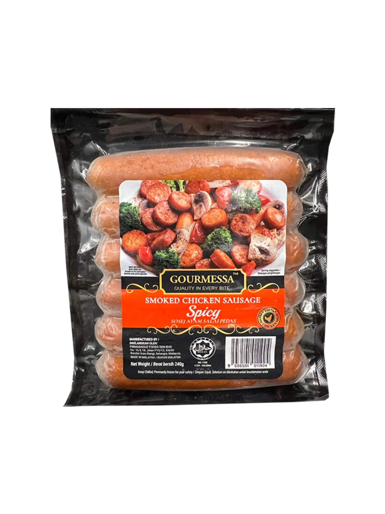 GOURMESSA SMOKED CHICKEN SAUSAGE SPICY 240G
