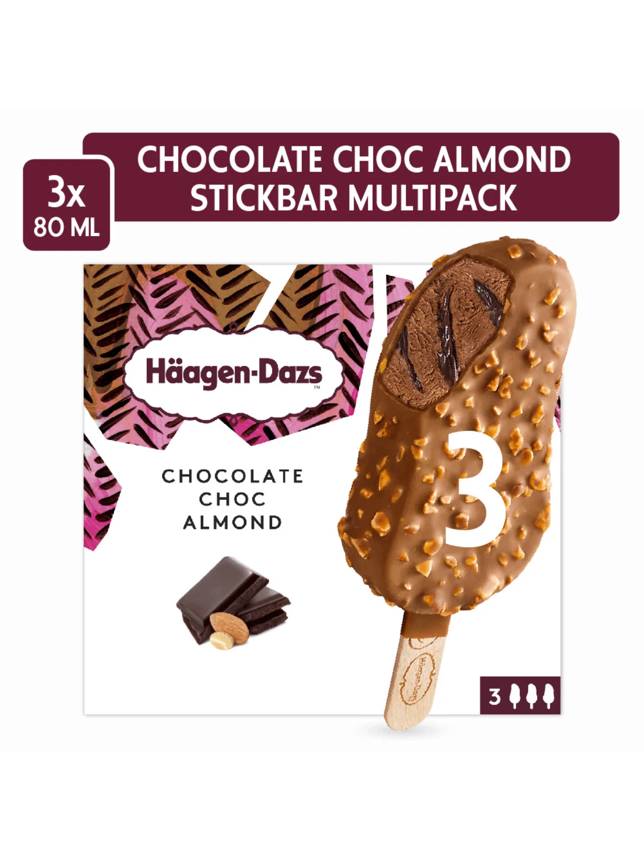 HAAGEN-DAZS CHOCOLATE CHOC ALMOND 3X80ML - Image 2