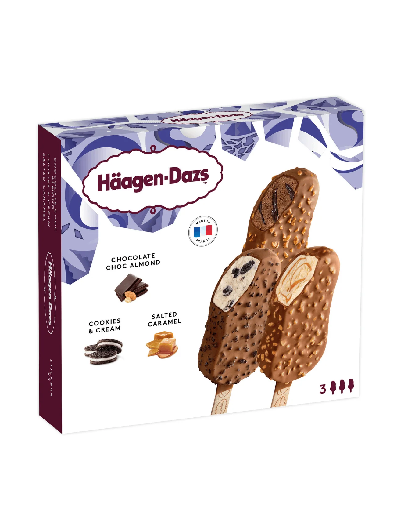 HAAGEN-DAZS COOKIES, SALTED, CHOC STICKBAR 3X80ML