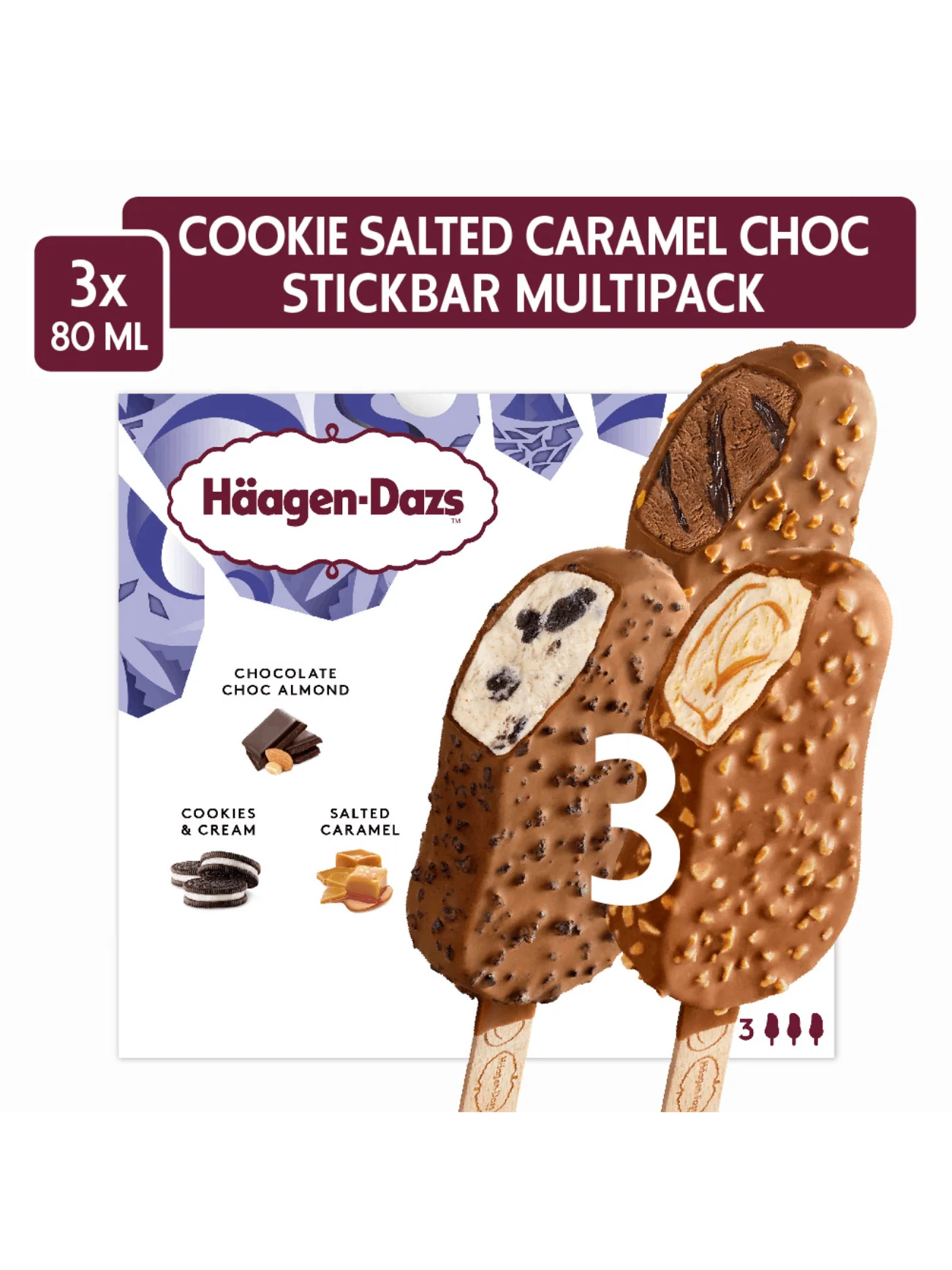 HAAGEN-DAZS COOKIES, SALTED, CHOC STICKBAR 3X80ML - Image 2