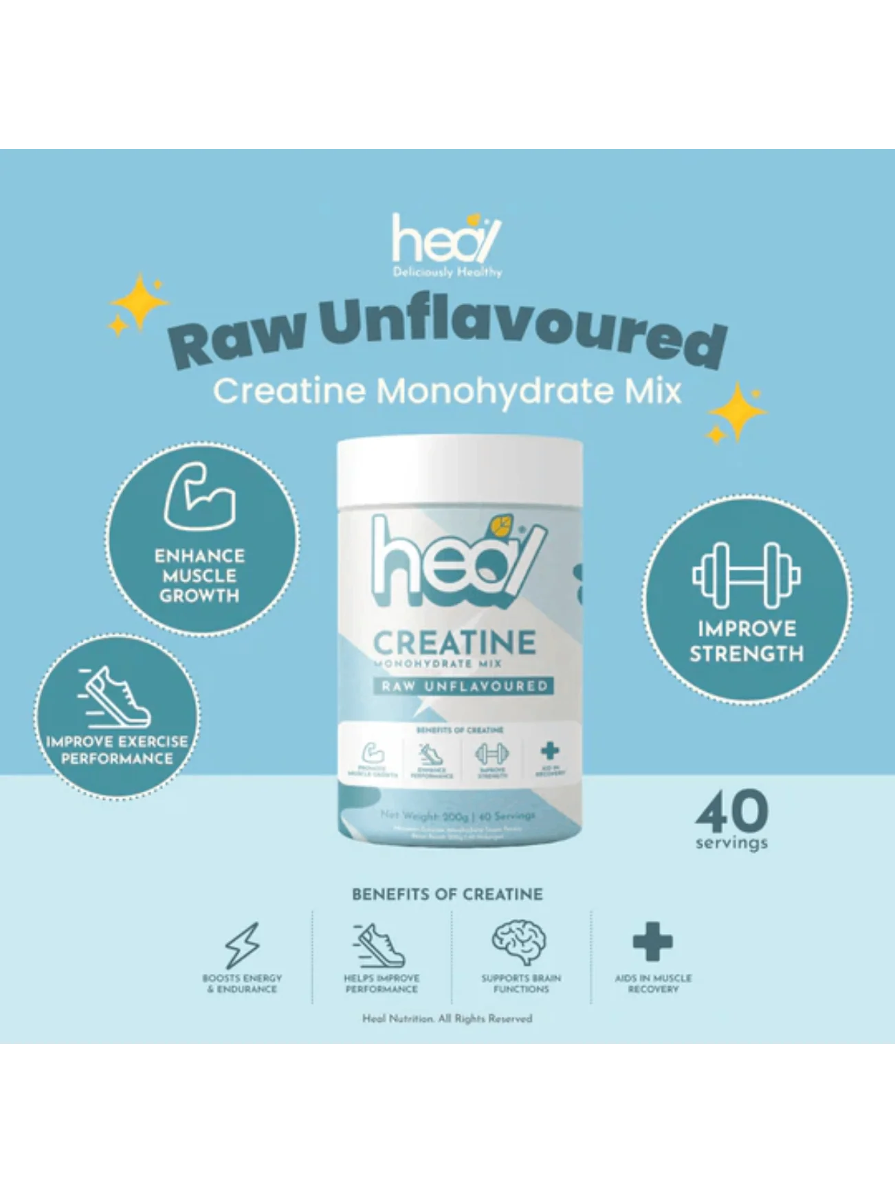 HEAL RAW UNFLAVOURED CREATINE MONOHYDRATE MIX 200G