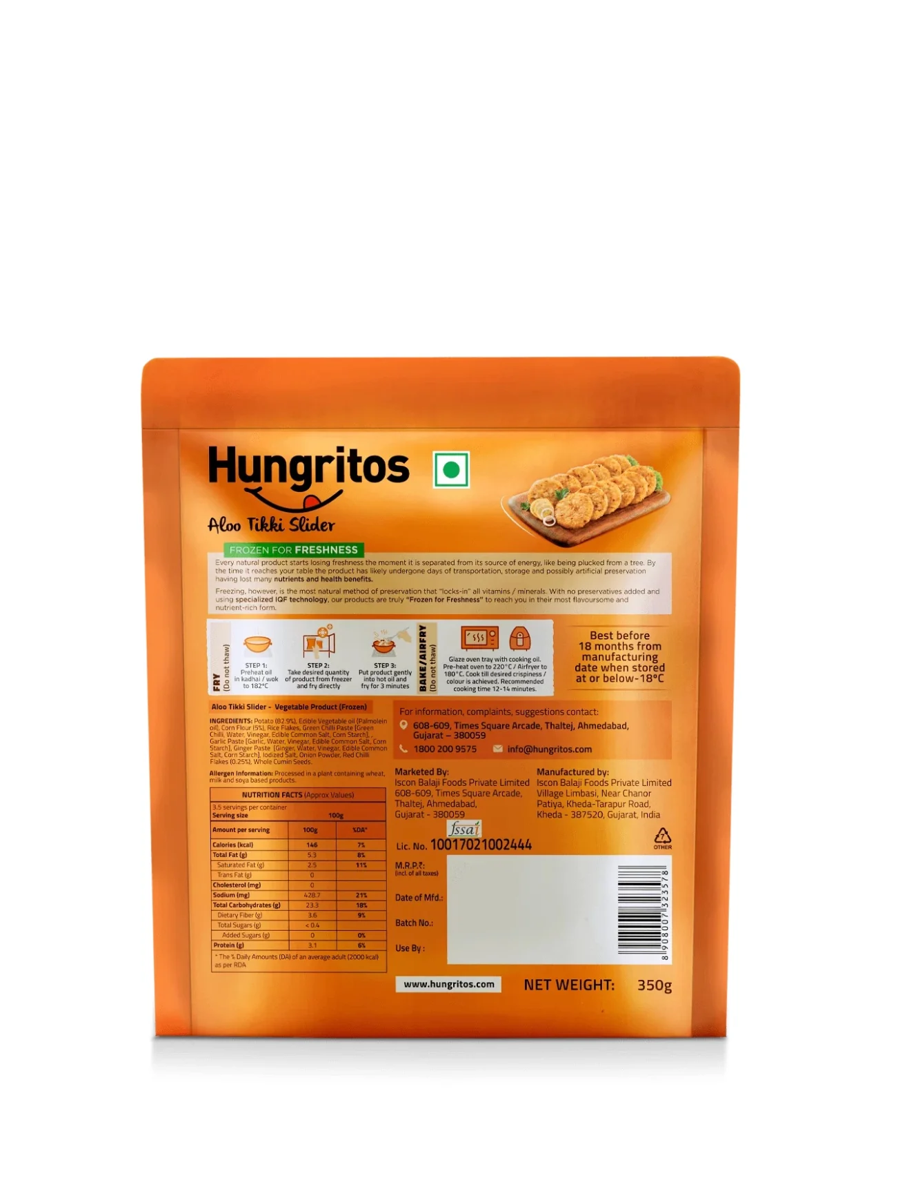 HUNGRITOS POTATO SLIDER ALOO TIKKI 300G - Image 2