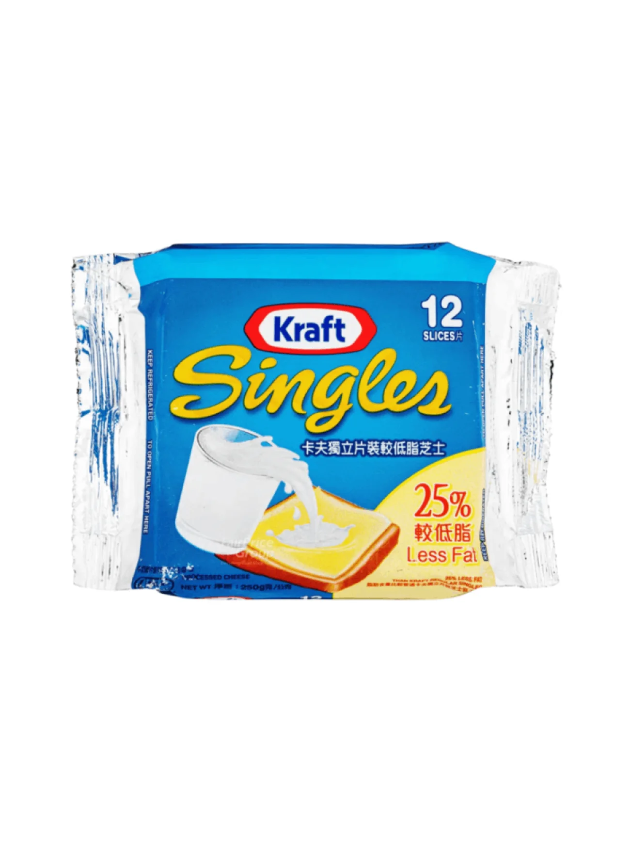 KRAFT SINGLES 25% LESS FAT SLICED CHEESE 12S 250G
