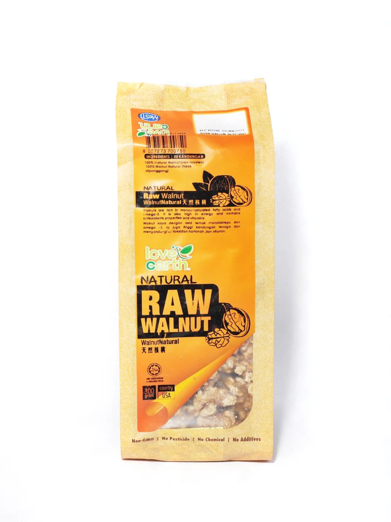 LOVE EARTH NATURAL RAW WALNUT 300GM