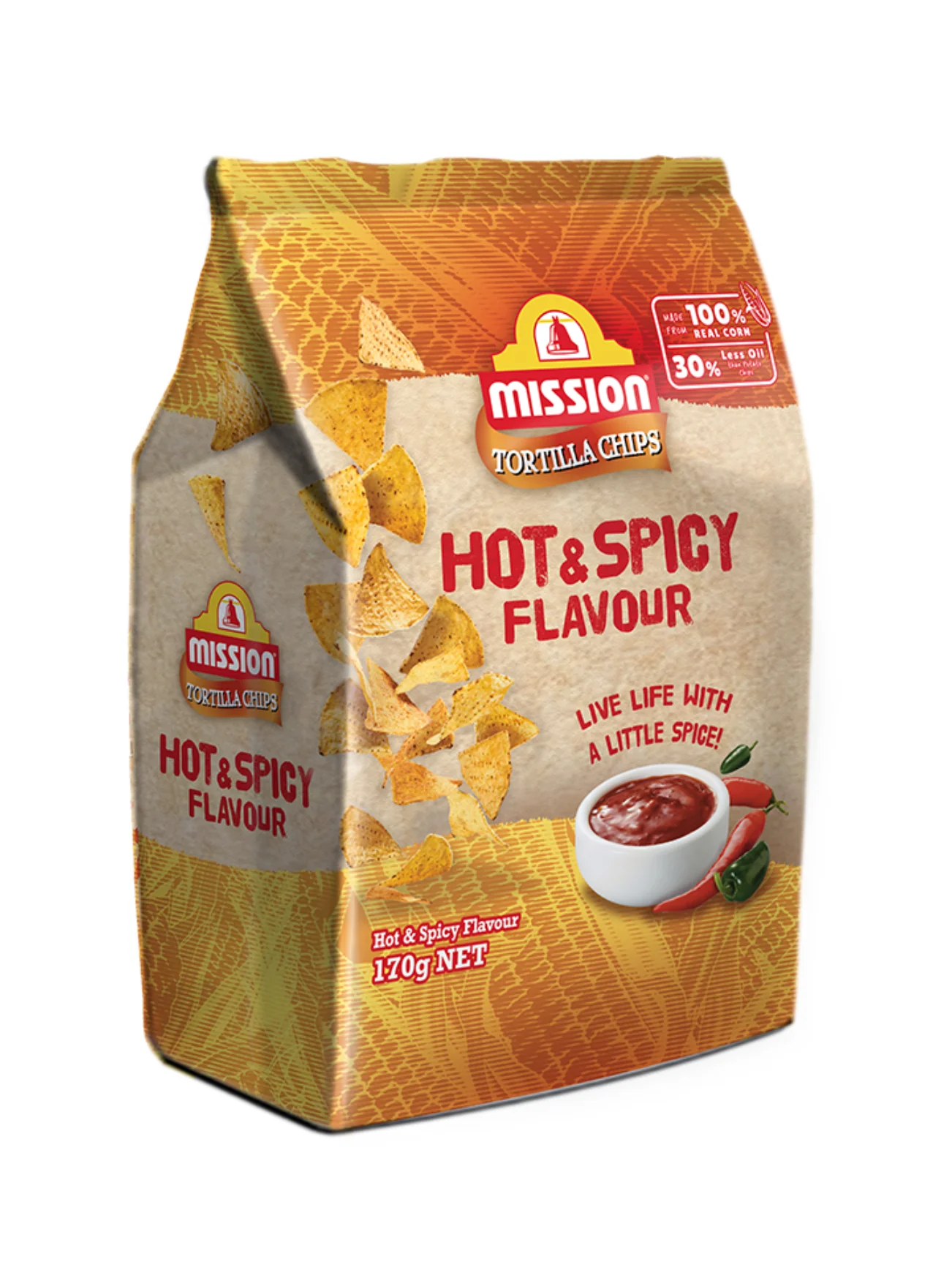 MISSION TORTILLA CHIPS HOT&SPICY 170G