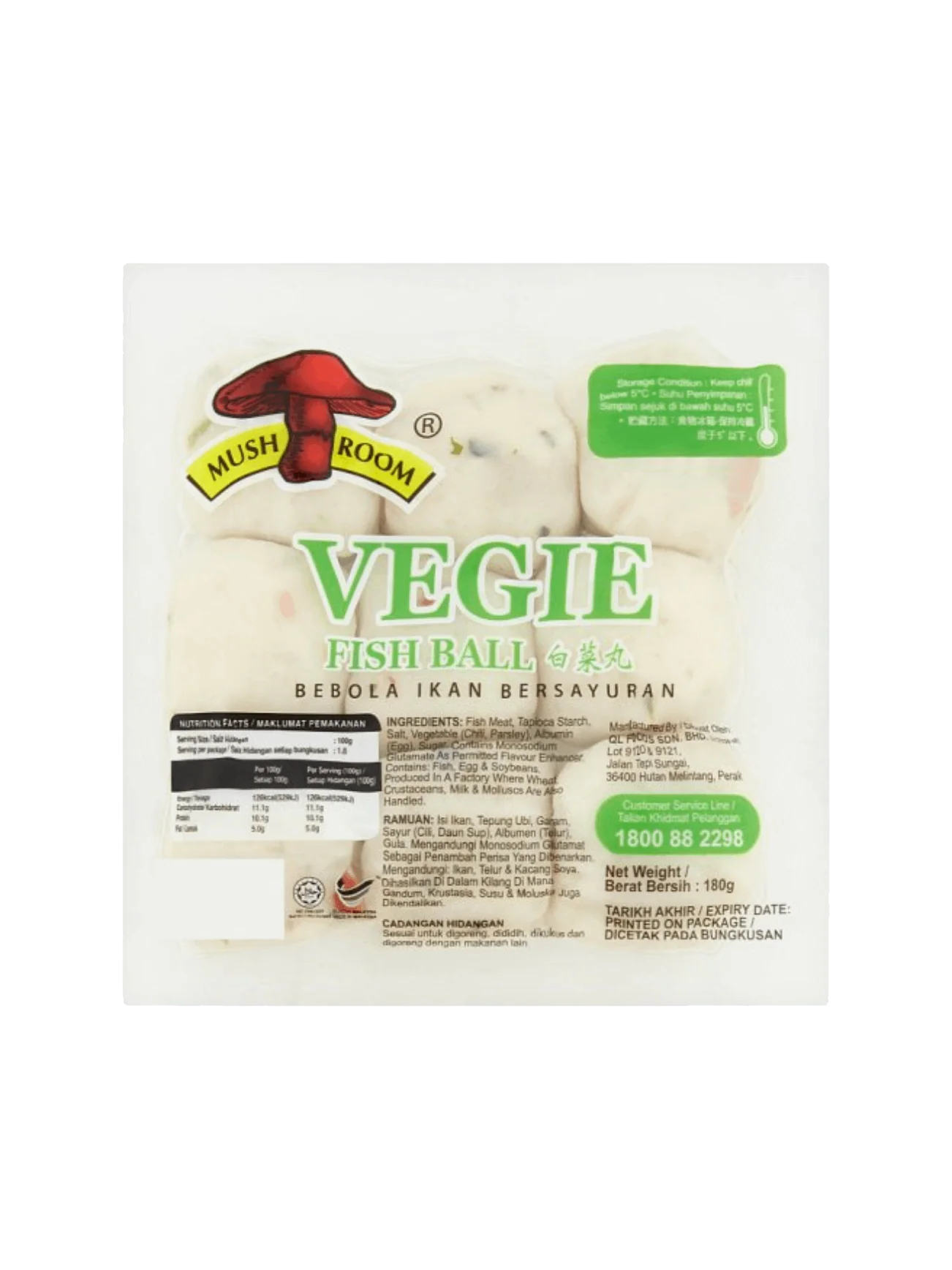 MUSHROOM WHITE VEGIE FISH BALL 180G