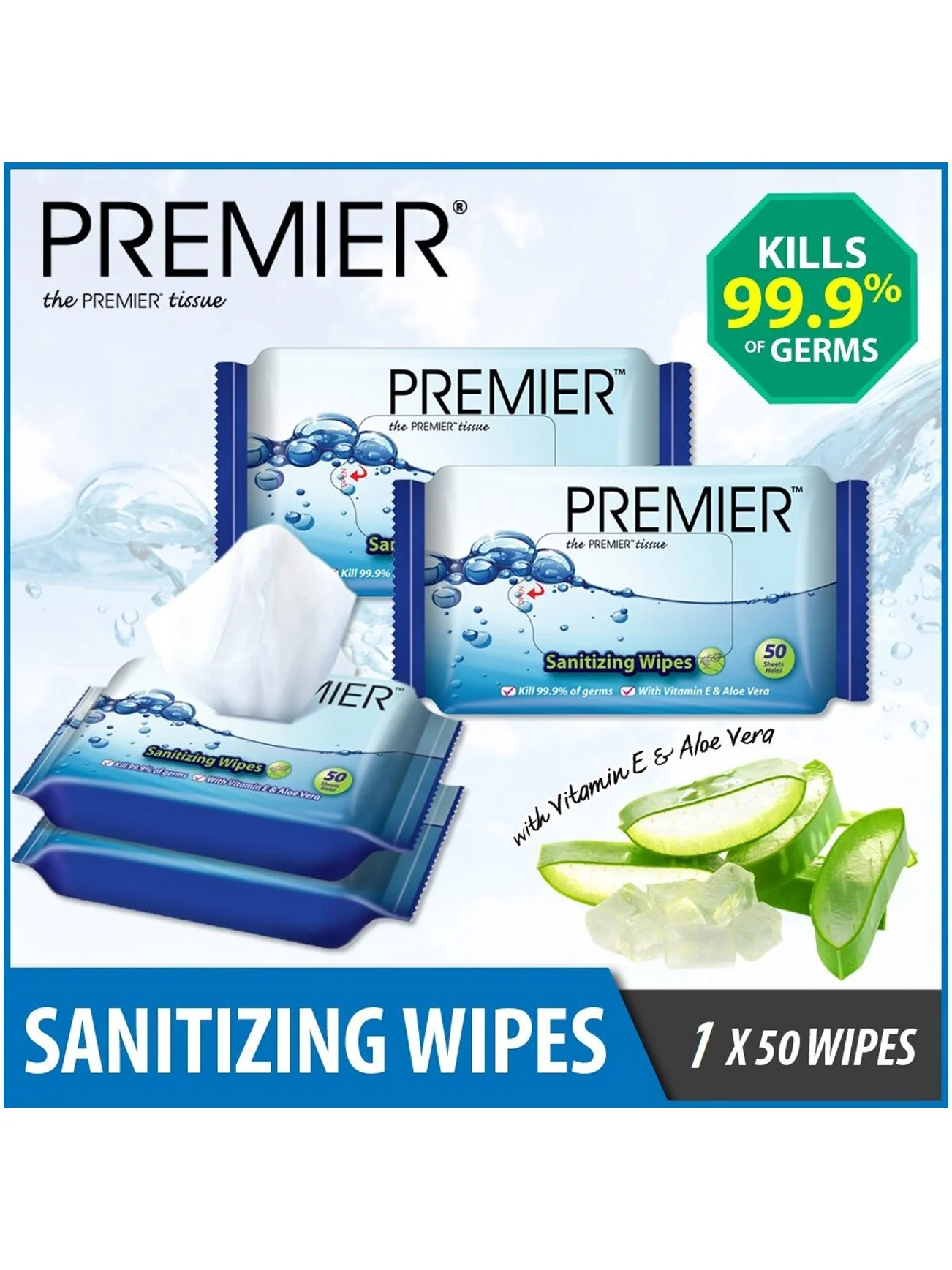 PREMIER SANITIZING WIPES 50SX2PKT - Image 4