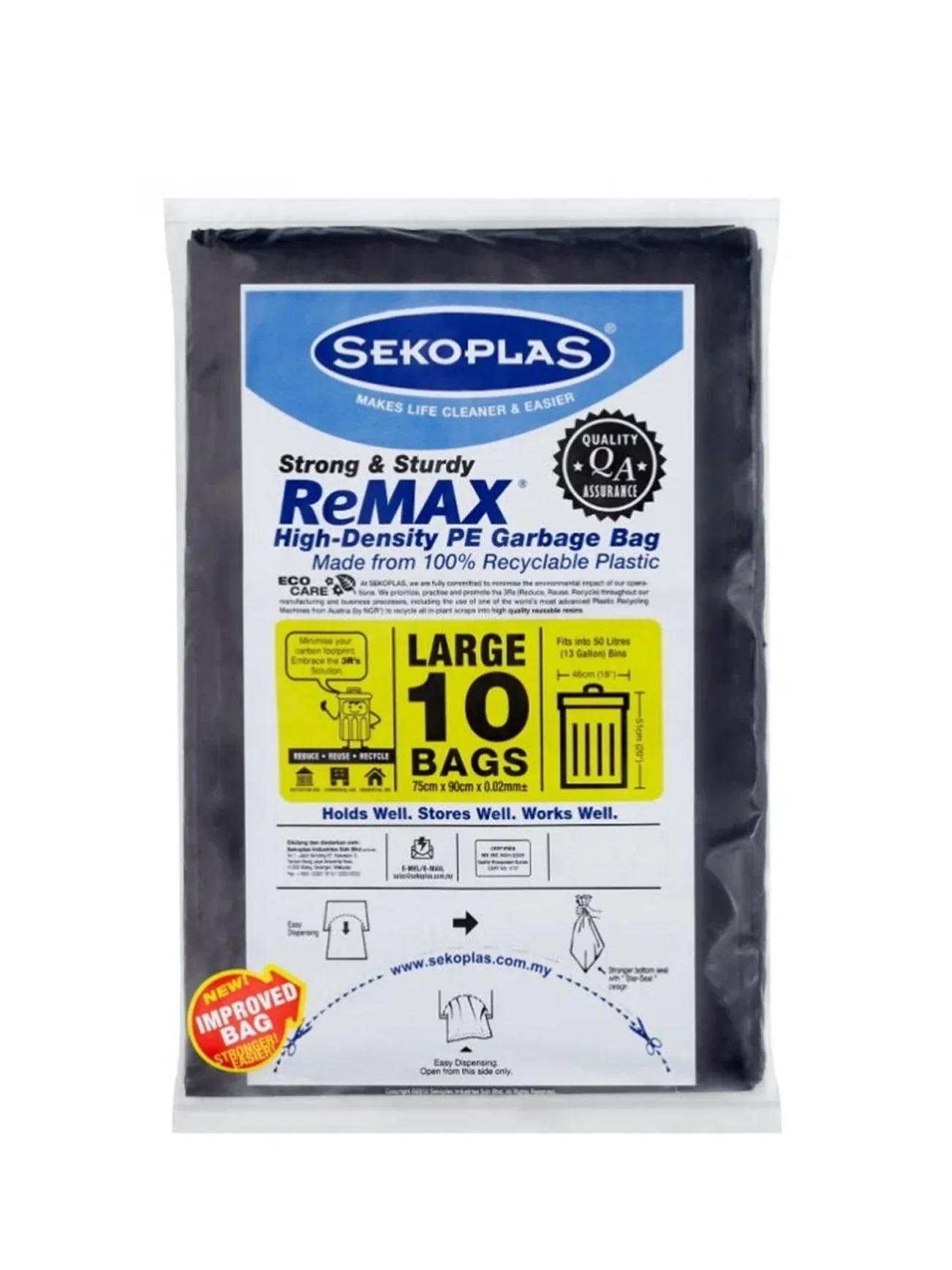 SEKOPLAS GARBAGE BAGS L-75X90CM (BLACK) 10'S