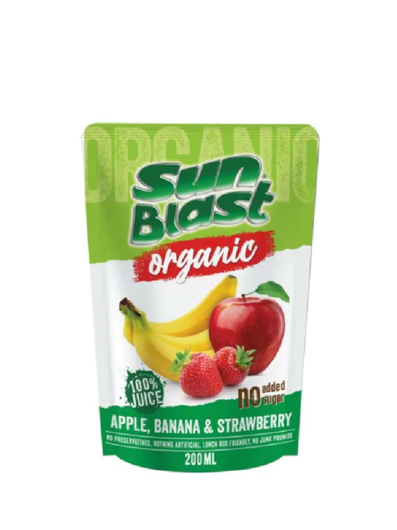 SUN BLAST 100% APPLE-BANANA STRWBERRY JUICE 200ML