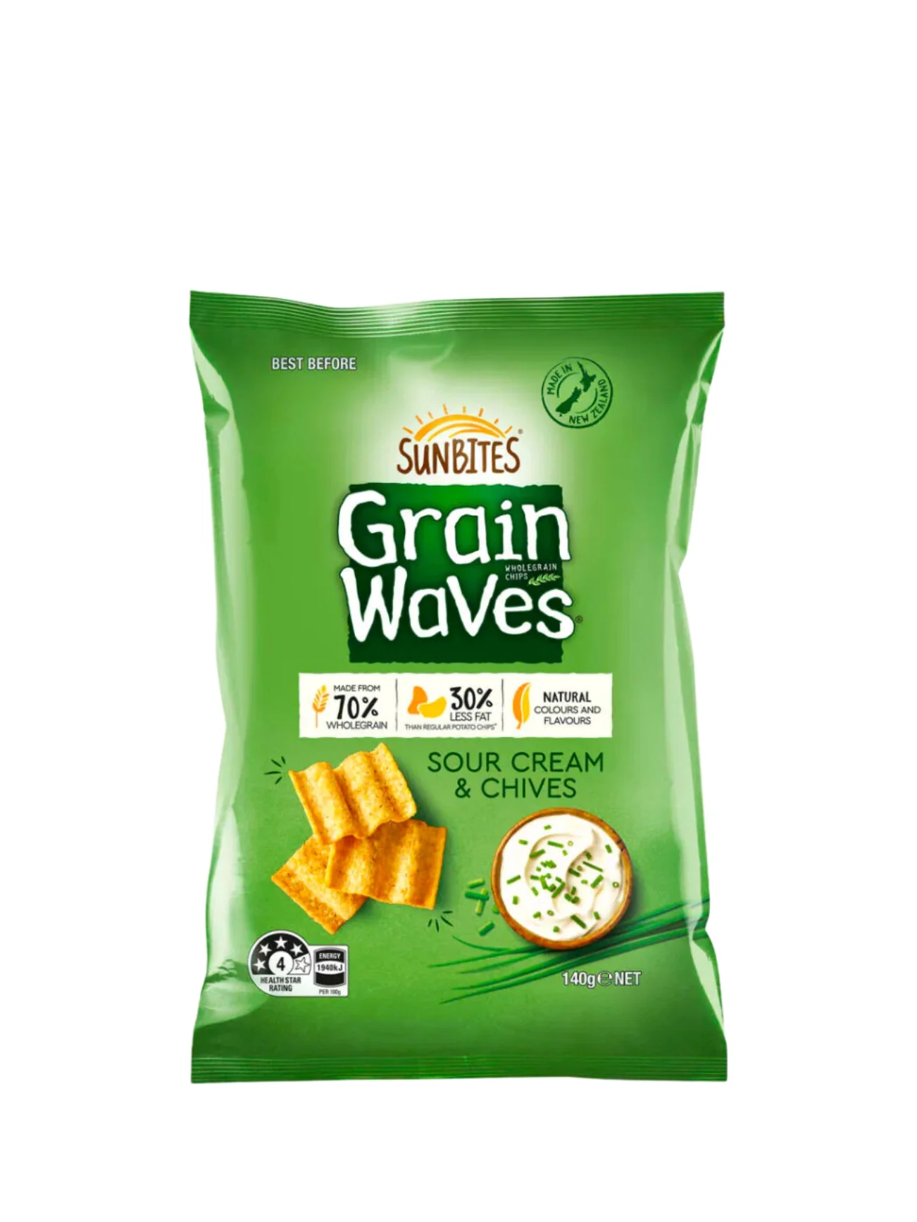 SUNBITES GRAIN WAVES SOUR CREAM & CHIVES 140G