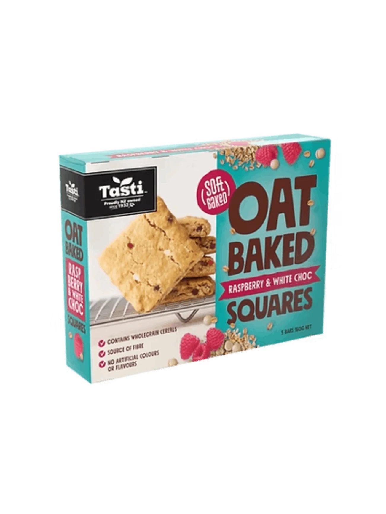 TASTI OAT BAKED SQUARE RASP WHITE CHOC 150G