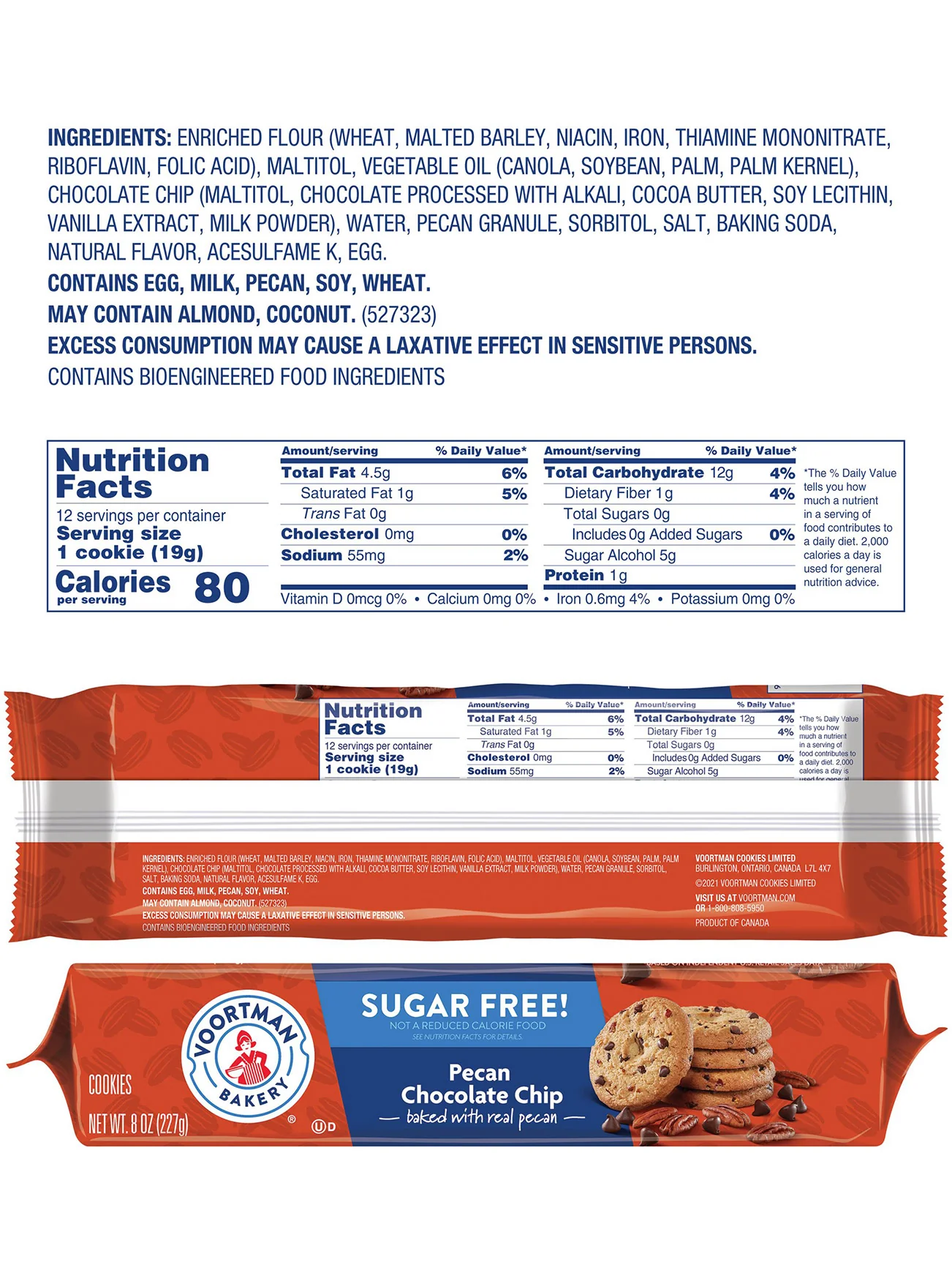 VOORTMAN SUGAR FREE PECAN CHOCOLATE CHIP 227G - Image 2