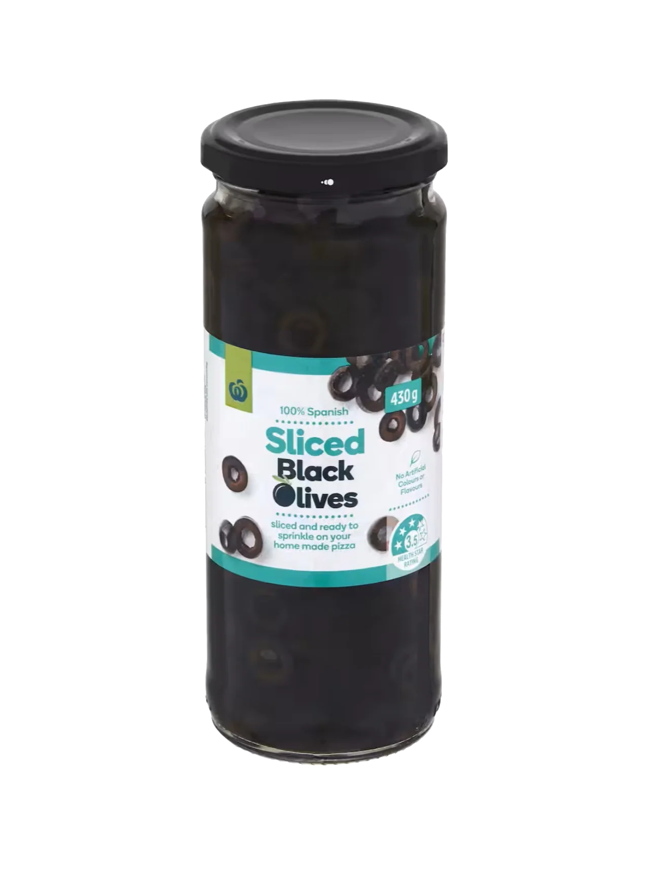 WOOLWORTHS BLACK SLICED OLIVES 430G - Image 2