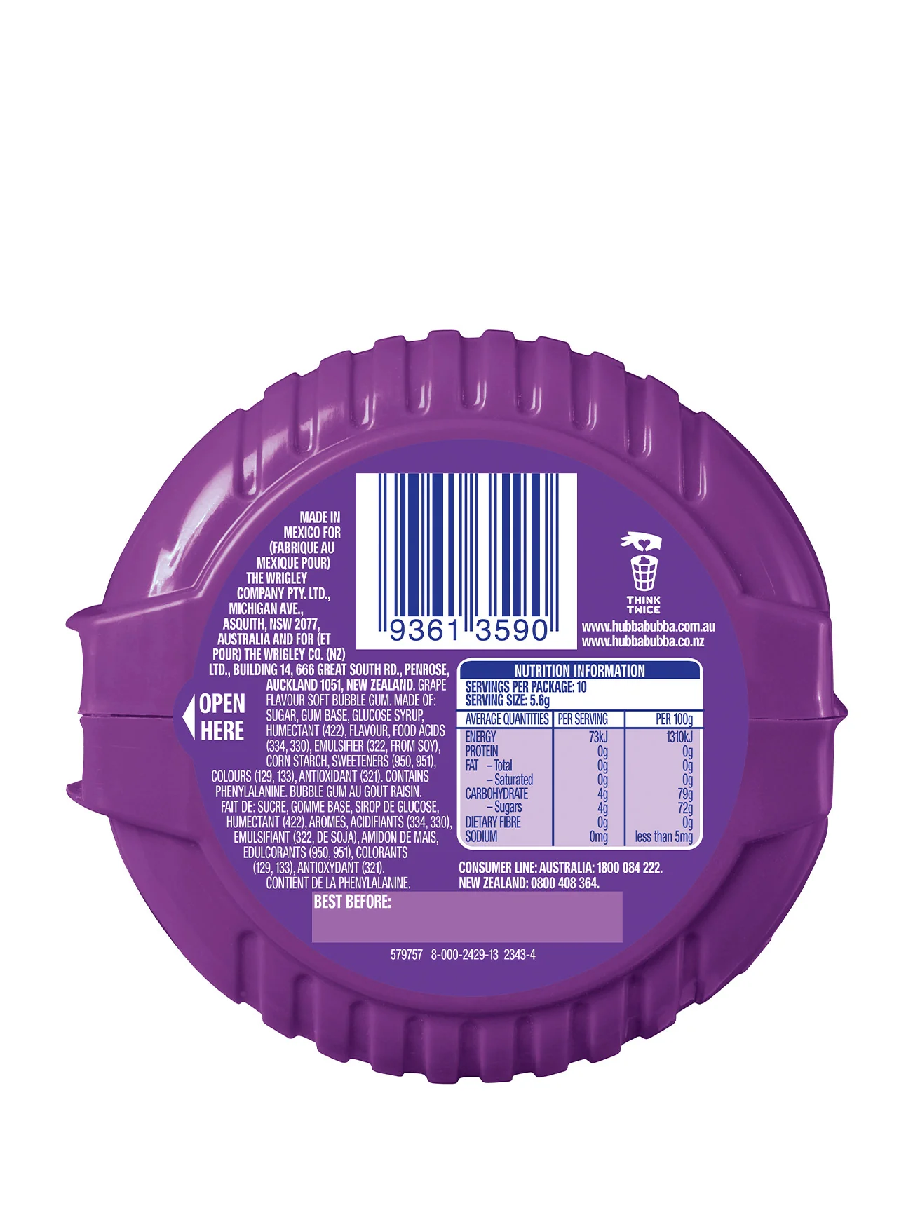 WRIGLEY'S HUBBA BUBBA BUBBLE TAPE GROOVY GRAPE 56G - Image 2